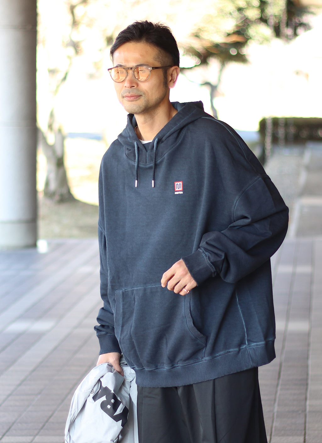 USA製 90s Champion R/W Line Rib Sweat Hoodie 紺 L 刺繍タグ